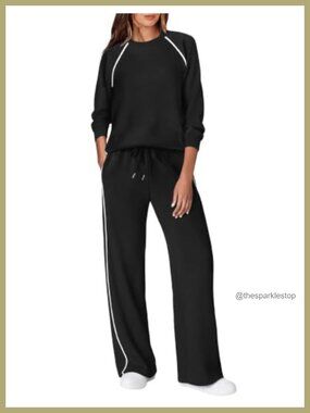 2 Piece Lounge Set Women Matching Wide Leg Pants Outfit